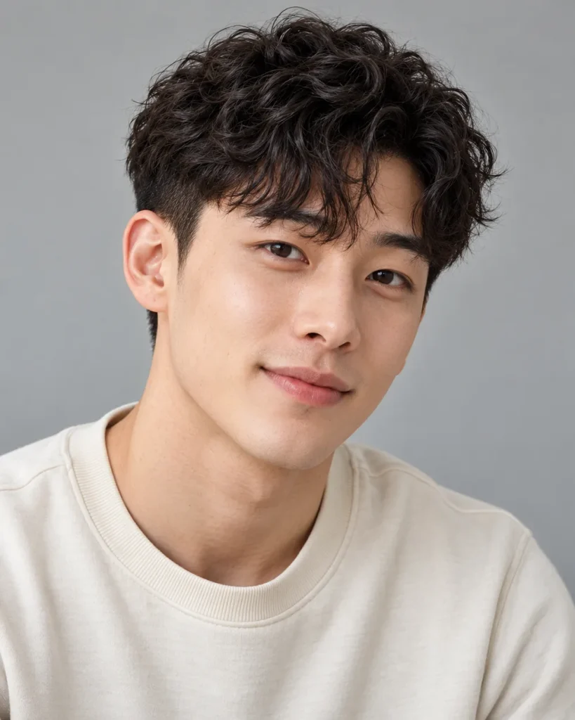Man with a short curly crop and a loose textured fringe